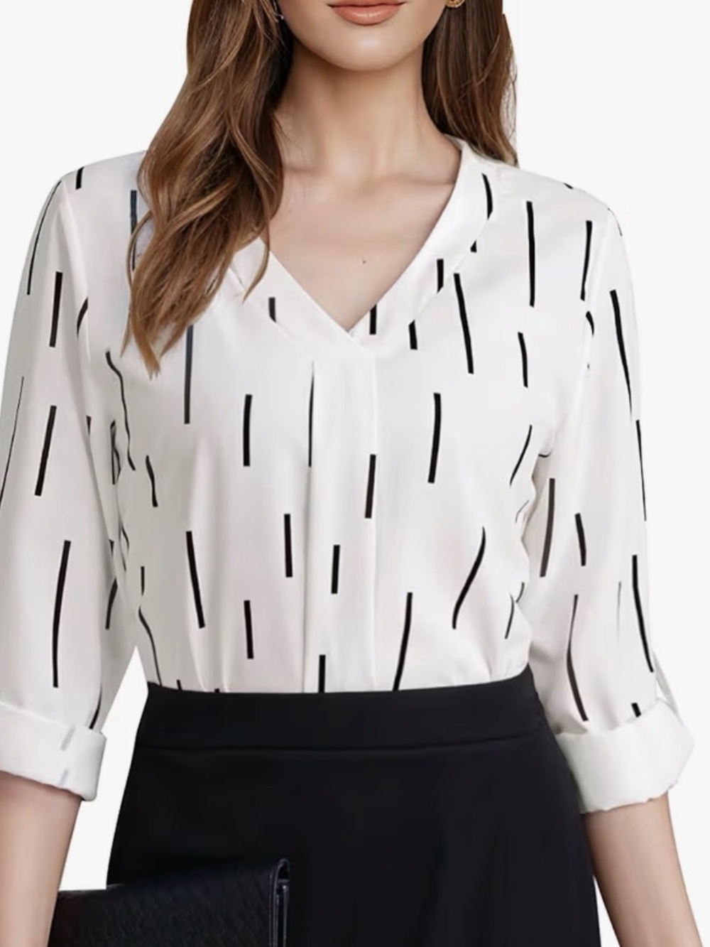 NWT Youtalia | White & Black Print Long Sleeve V Neck Blouse Top | Size XL